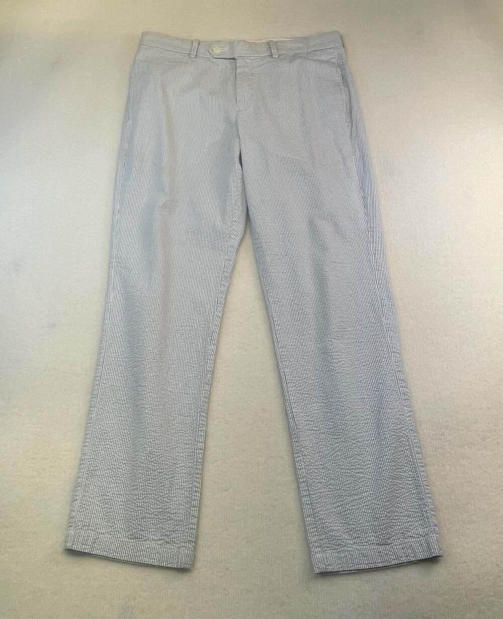 Tailorbyrd Men's Blue and White Striped Seersucker Pants 34x32